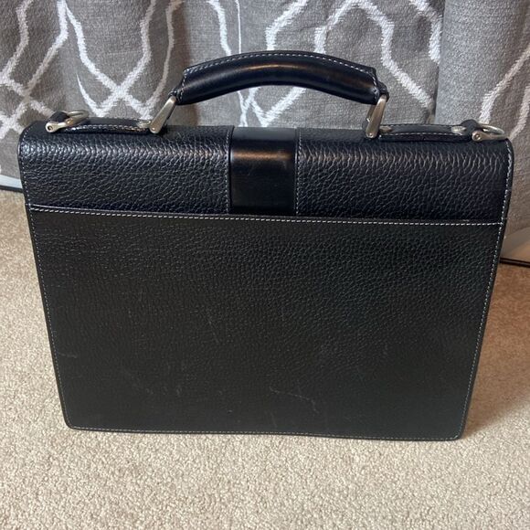 BURBERRY BLACK LEATHER BREIFCASE CROSSBODY WITH PLAID CHECKERED INTERIOR - Picture 6 of 12